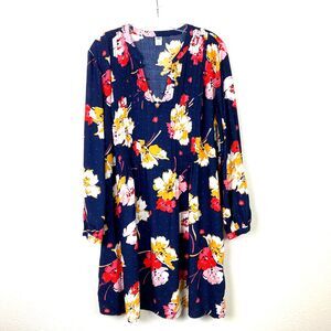Old Navy Mini Dress Size L Babydoll Navy Floral Tropical V-Neck